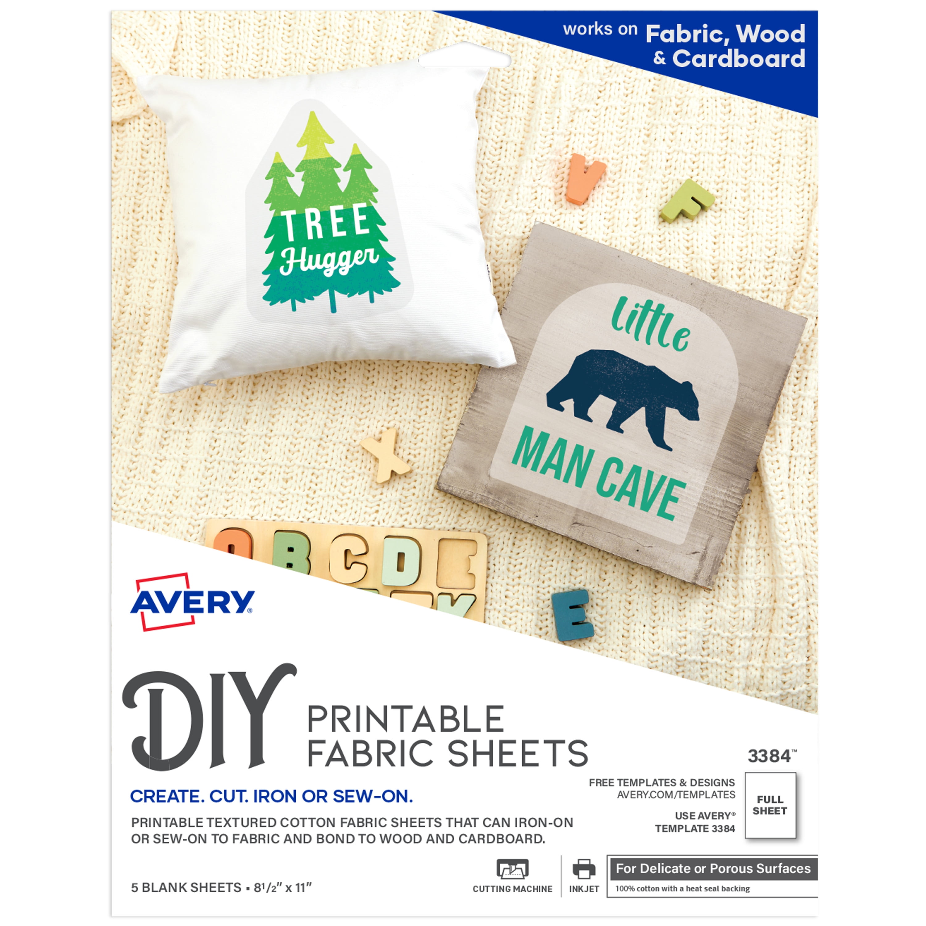 Avery Inkjet Printable Fabric Sheets, 8.5" x 11", 5 Sheets (3384