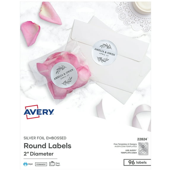 Avery Printable Foil Round Labels, 2", Silver, 96 Labels (22824)