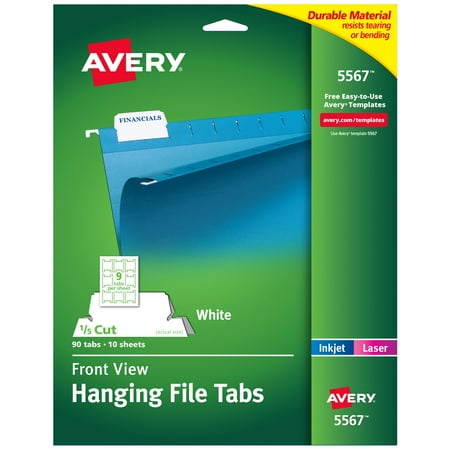 Avery Printable Hanging File Folder Tabs, 1/5 Cut, 90 Total (5567)