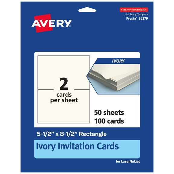 Avery Printable Invitation Cards, 5.5" x 8.5", Ivory, 100ct