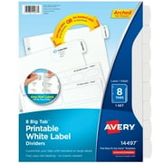 Avery Printable Label Divider, 8-Tab, Paper, Big Tab, Large and Standard Labels, White, 1 Set