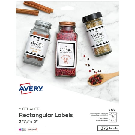 Avery Printable Labels, 2-11/16" x 2", Matte White, 375ct (6490)