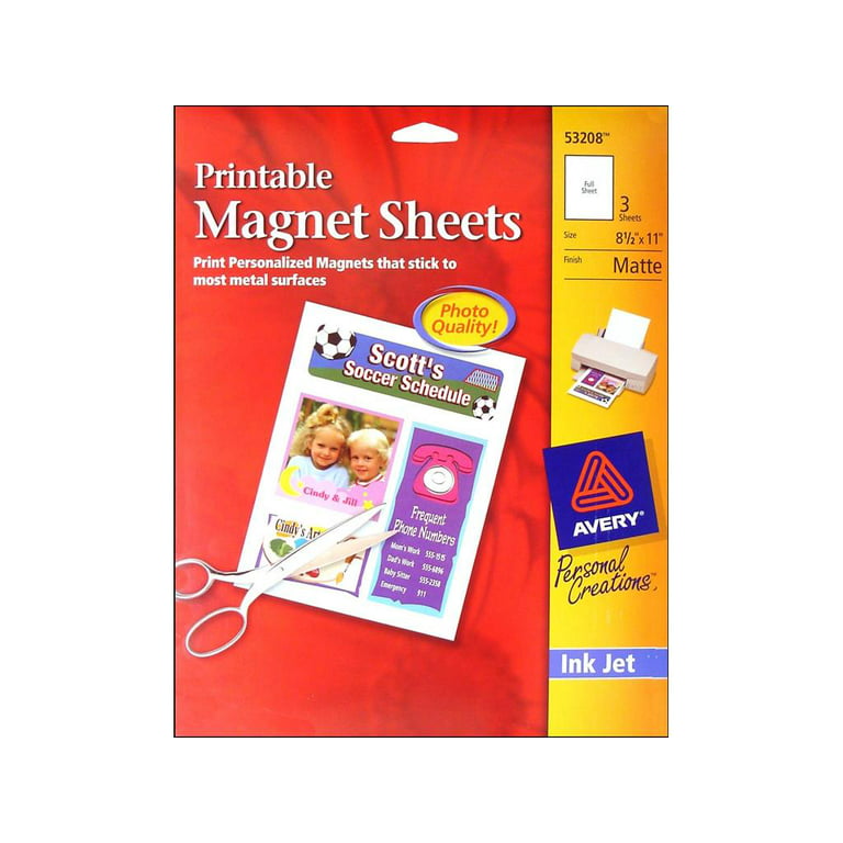 Avery Printable Magnet Sheets, 8.5 x 11, Inkjet Printer, 5  White Magnetic Sheets (3270) : Inkjet Printer Paper : Office Products