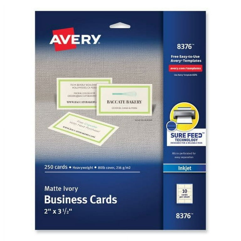 Printable Microperforated Business Cards w/Sure Feed Technology, Inkjet, 2 x 3.5, Ivory, 250 Cards, 10/Sheet, 25 Sheets/Pack Printable Microperforated Business Cards w/Sure Feed Technology, Inkjet, 2 x 3.5, Ivory, 250 Cards, 10/Sheet, 25 Sheets/Pack