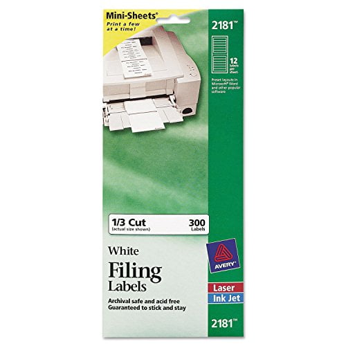 Avery Printable Mini-Sheets File Folder Labels, 2/3" x 3-7/16", Matte White, Permanent Adhesive, Laser/Inkjet Compatible, 300 Blank Stickers Total