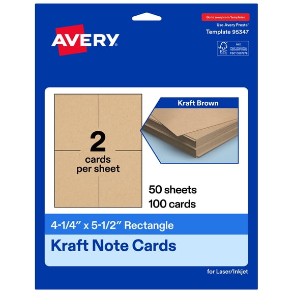 Avery Printable Note Cards, 4.25" x 5.5", Kraft Brown, 100ct
