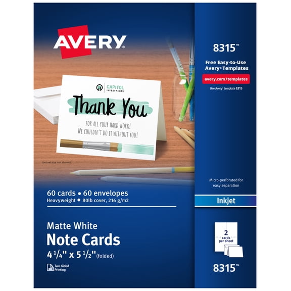 Avery Note Cards & Envelopes, 4.25" x 5.5", Matte, 60ct (8315)