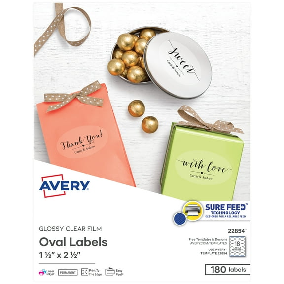 Avery Printable Oval Labels, 1.5" x 2.5", Clear, 180ct (22854)
