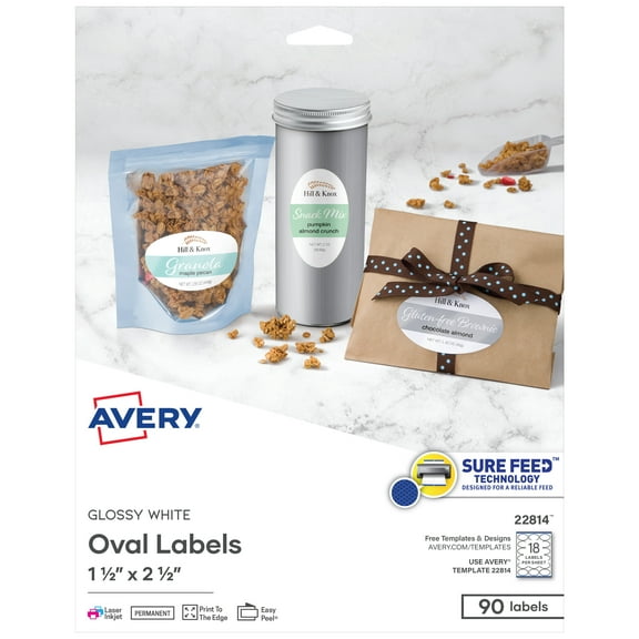 Avery Printable Oval Labels, 1.5" x 2.5", White, 90ct (22814)