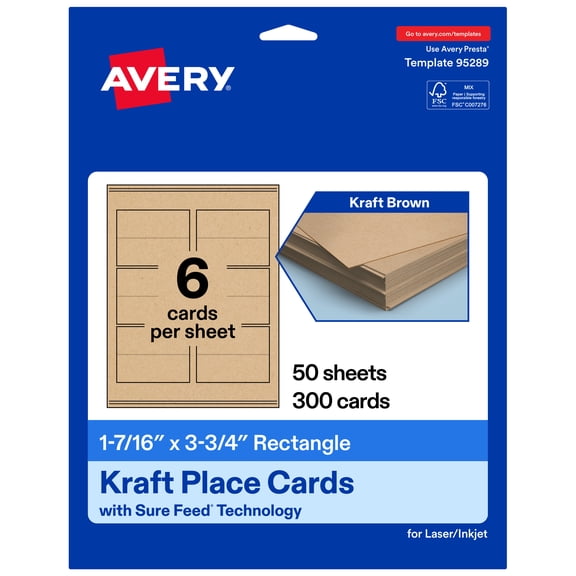 Avery Printable Place Cards, 1-7/16" x 3.75", Kraft Brown, 300ct