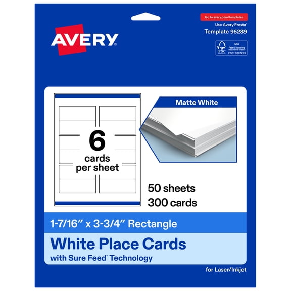 Avery Printable Place Cards, 1-7/16" x 3.75", Matte White, 300ct