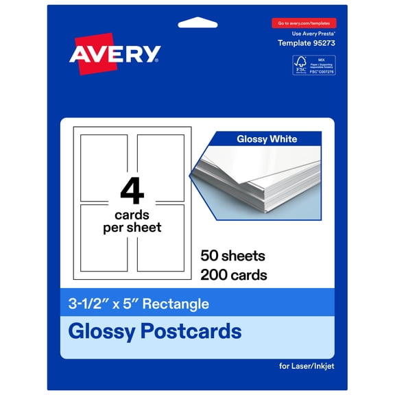 Avery Printable Postcards, 3.5" x 5", Glossy White, 200ct
