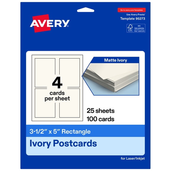 Avery Printable Postcards, 3.5" x 5", Ivory, 100ct