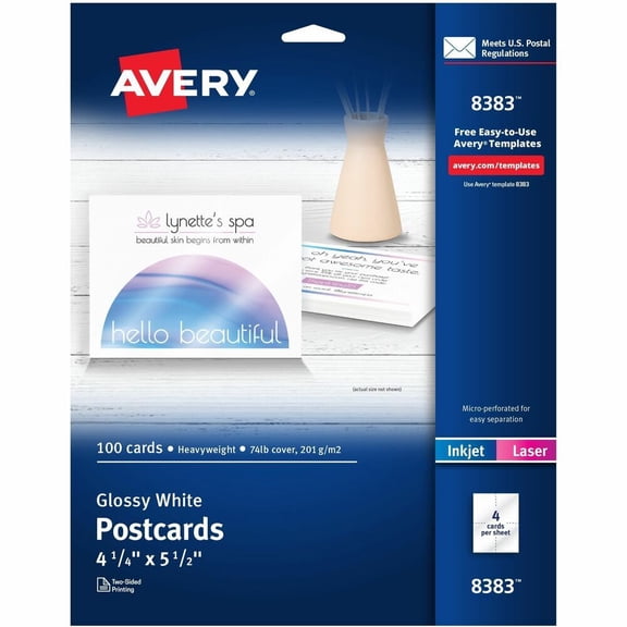 Avery Printable Postcards, 4.25" x 5.5", Glossy White (8383)