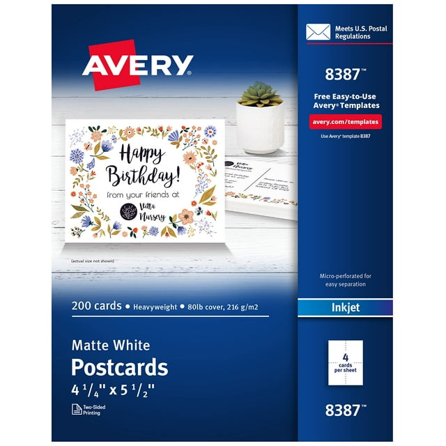 Avery Printable Postcards, 4.25" x 5.5", Matte White, 200 Blank