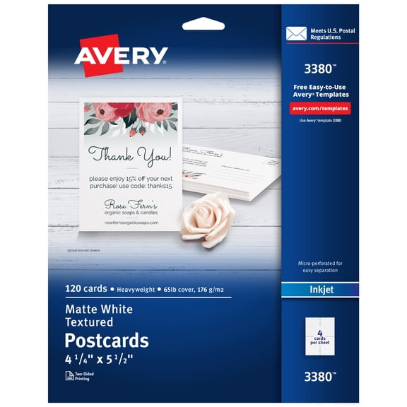 Avery® Postcards, 4.25" x 5.5", Matte, Inkjet, 120ct (3380)