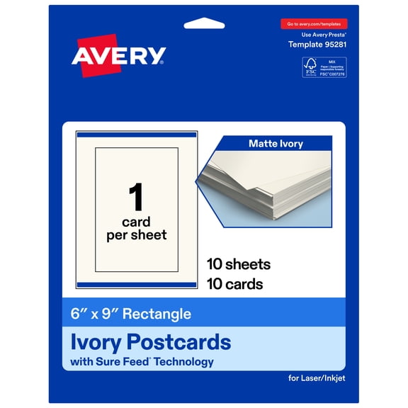 Avery Printable Postcards, 6" x 9", Ivory, 10ct