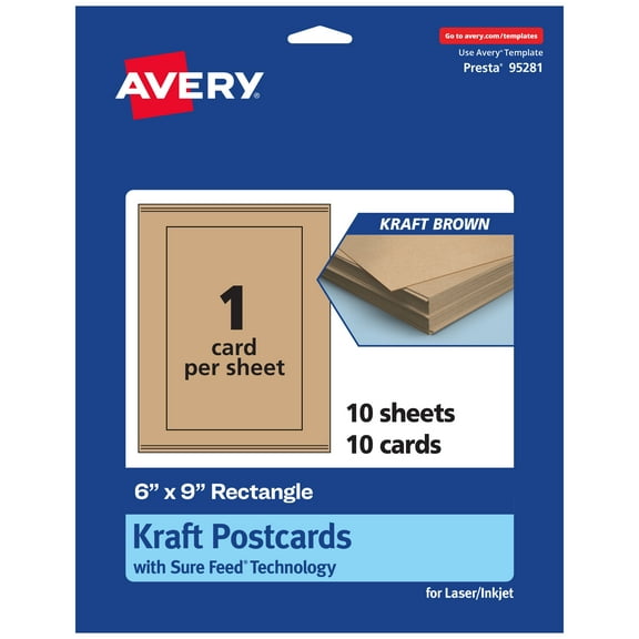 Avery Printable Postcards, 6" x 9", Kraft Brown, 10ct