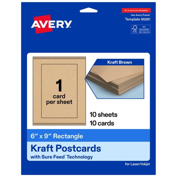 Avery Printable Postcards, 6" x 9", Kraft Brown, 10ct