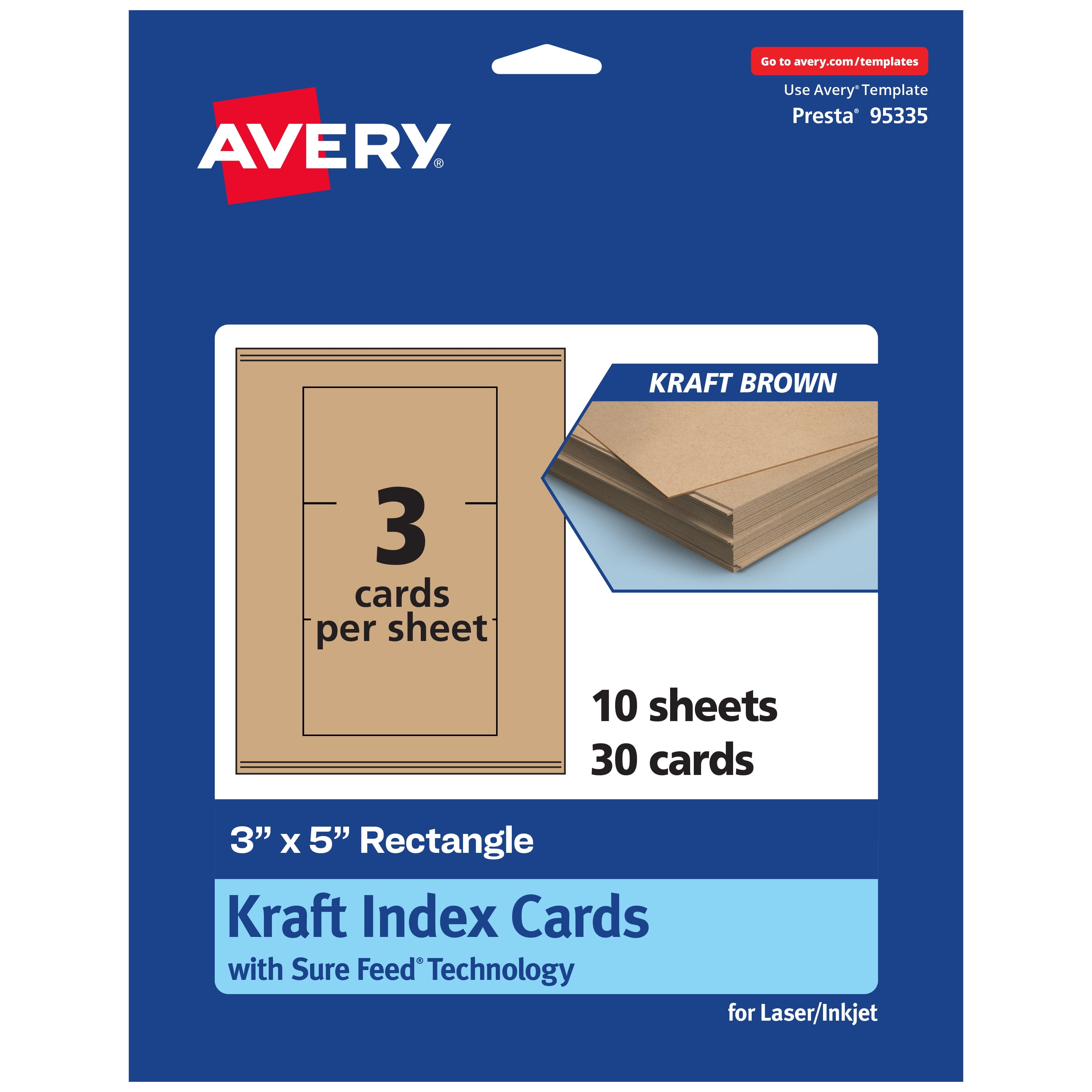 Avery Printable Rectangle Cards, 3" x 5", Kraft Brown, 30ct
