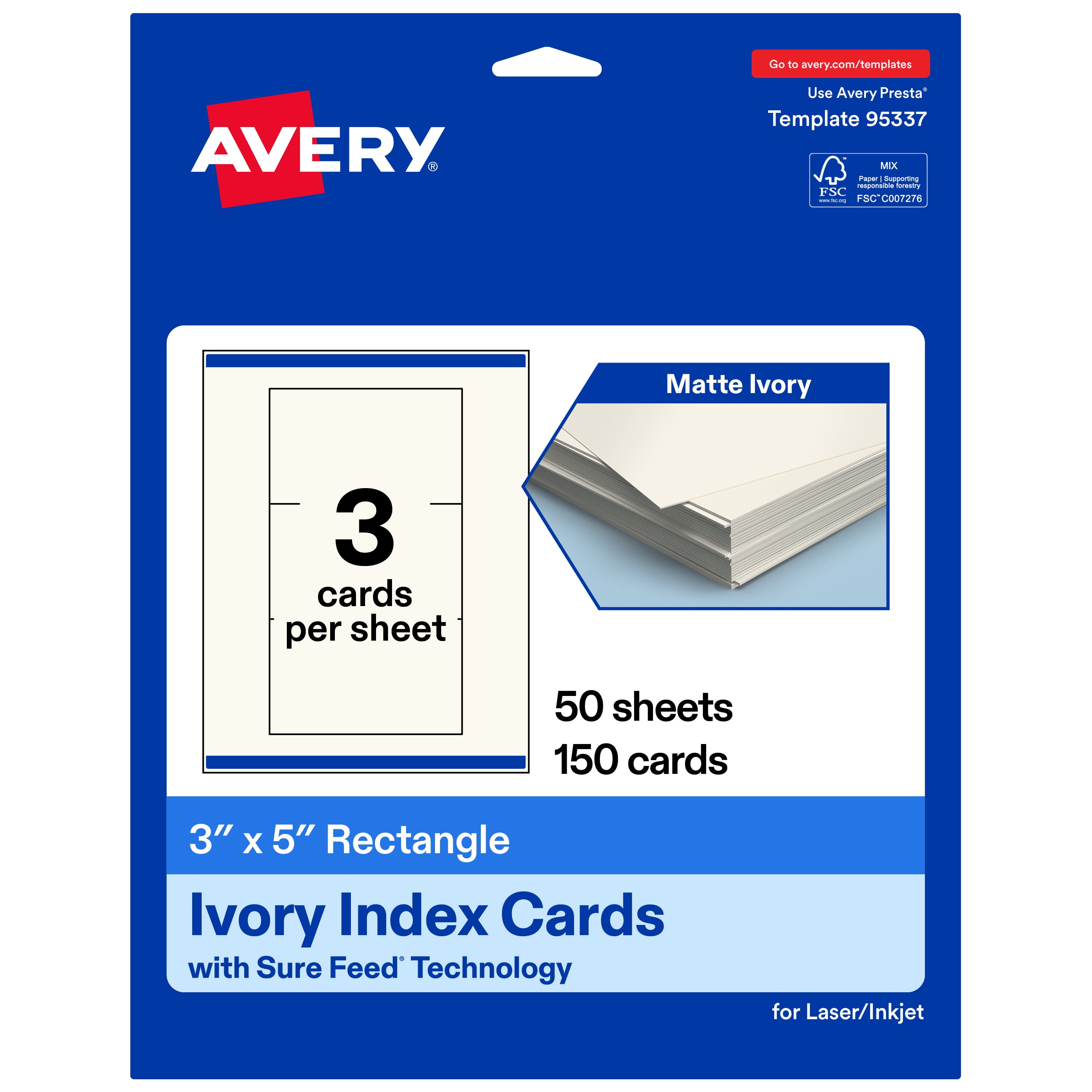 Avery Printable Rectangle Cards, 3" x 5", Matte Ivory, 150ct