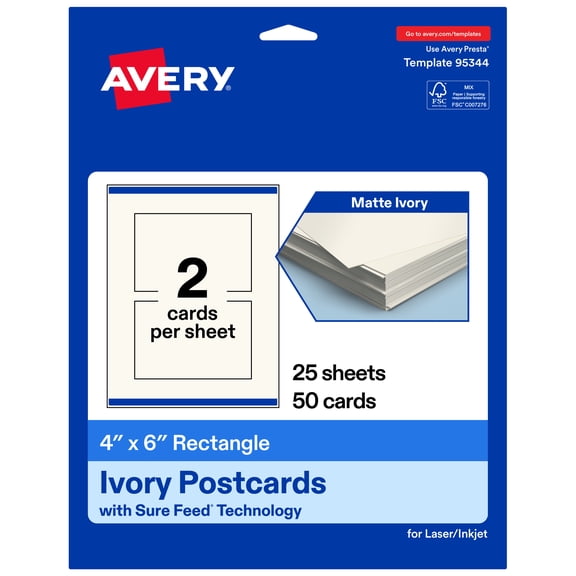 Avery Printable Rectangle Cards, 4" x 6", Matte Ivory, 50ct