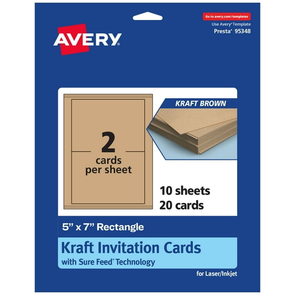 Avery Printable Rectangle Cards, 5" x 7", Kraft Brown, 20ct