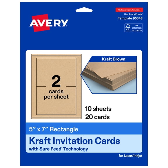 Avery Printable Rectangle Cards, 5" x 7", Kraft Brown, 20ct