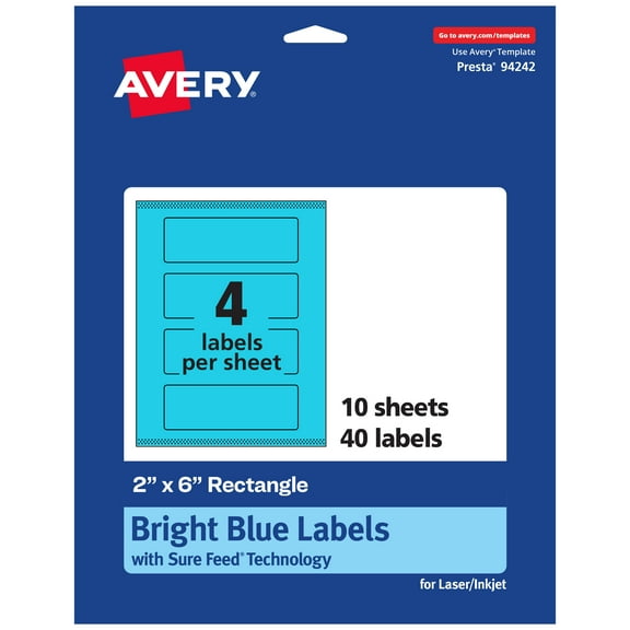 Avery Printable Rectangle Labels, Bright Blue, 2" x 6", 40ct