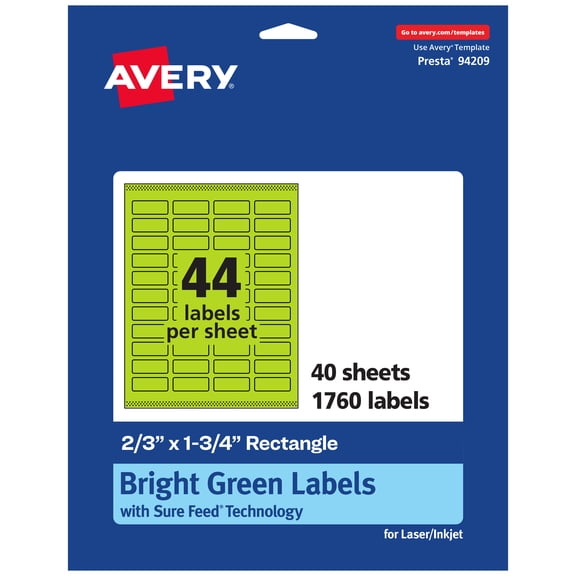 Avery Printable Rectangle Labels, Bright Green, 2/3" x 1-3/4", 1,760ct