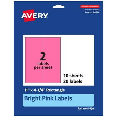 Avery Printable Rectangle Labels, Bright Pink, 11" x 4.25", 20ct