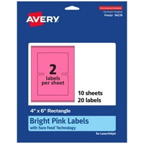 Avery Printable Rectangle Labels, Bright Pink, 4" x 6", 20ct