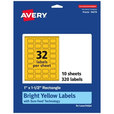 Avery Printable Rectangle Labels, Bright Yellow, 1" x 1.5", 320ct