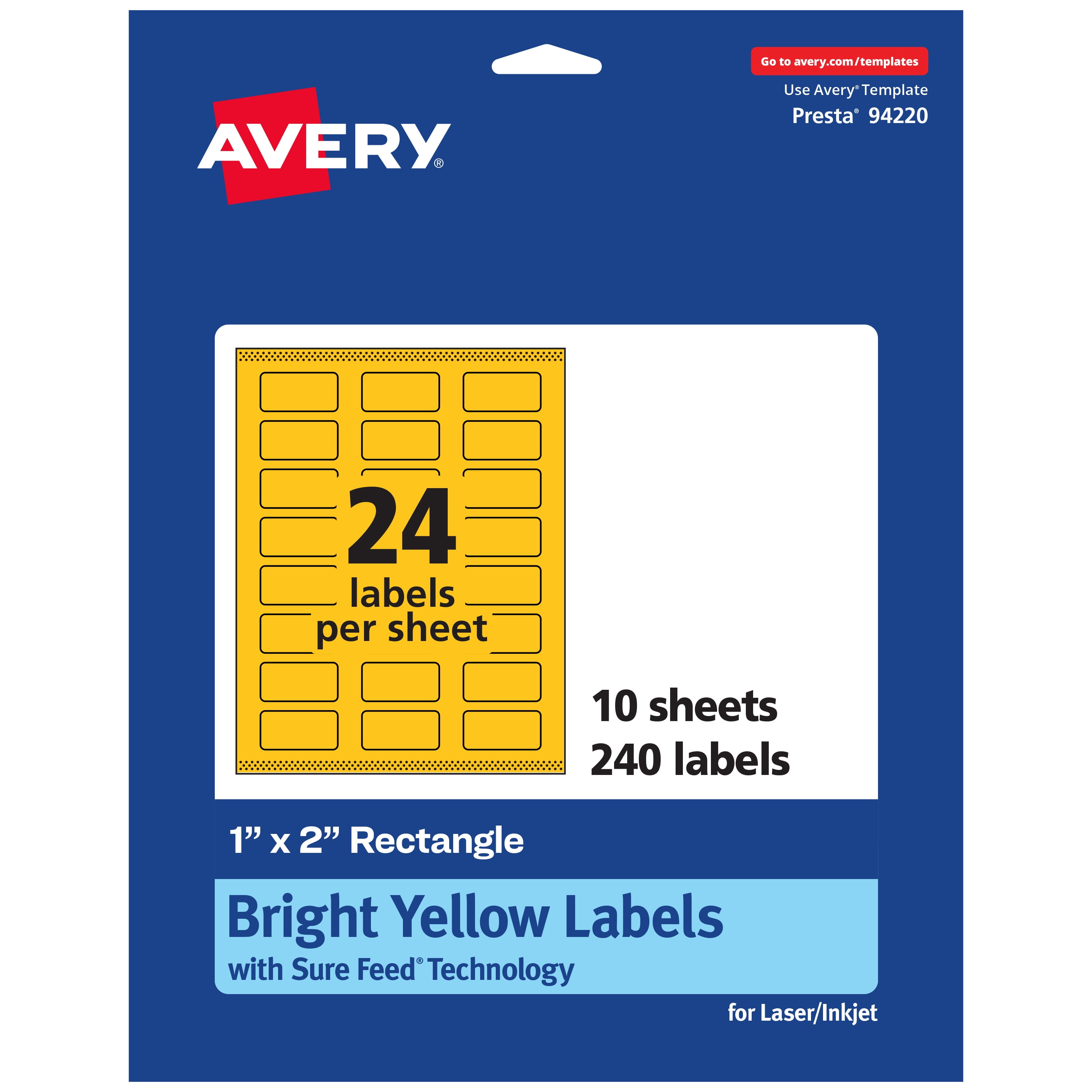 Avery Printable Rectangle Labels, Bright Yellow, 1