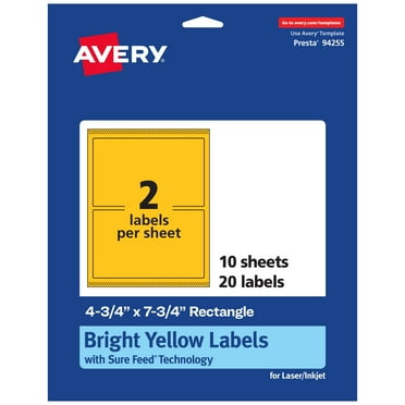 Avery Printable Rectangle Labels, Bright Yellow, 4.75" x 7.75", 20ct