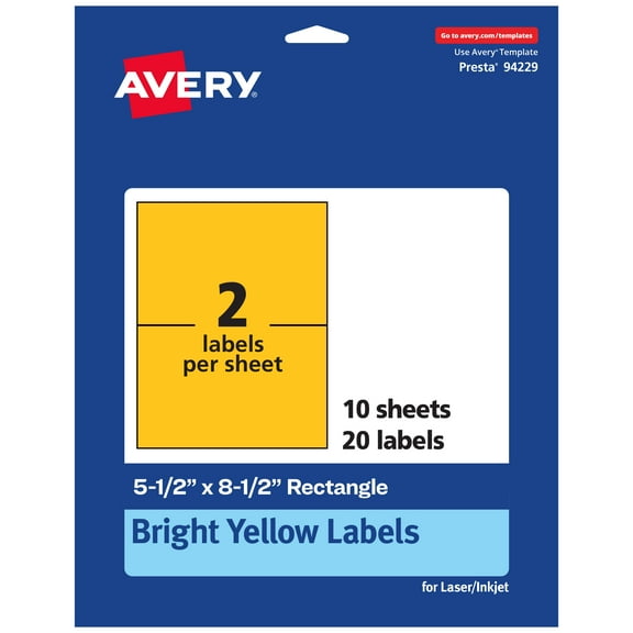 Avery Printable Rectangle Labels, Bright Yellow, 5.5" x 8.5", 20ct