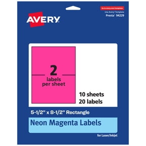Avery Printable Rectangle Labels, Neon Magenta, 5.5" x 8.5", 20ct