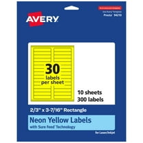 Avery Printable Rectangle Labels, Neon Yellow, 2/3" x 3-7/16", 300ct