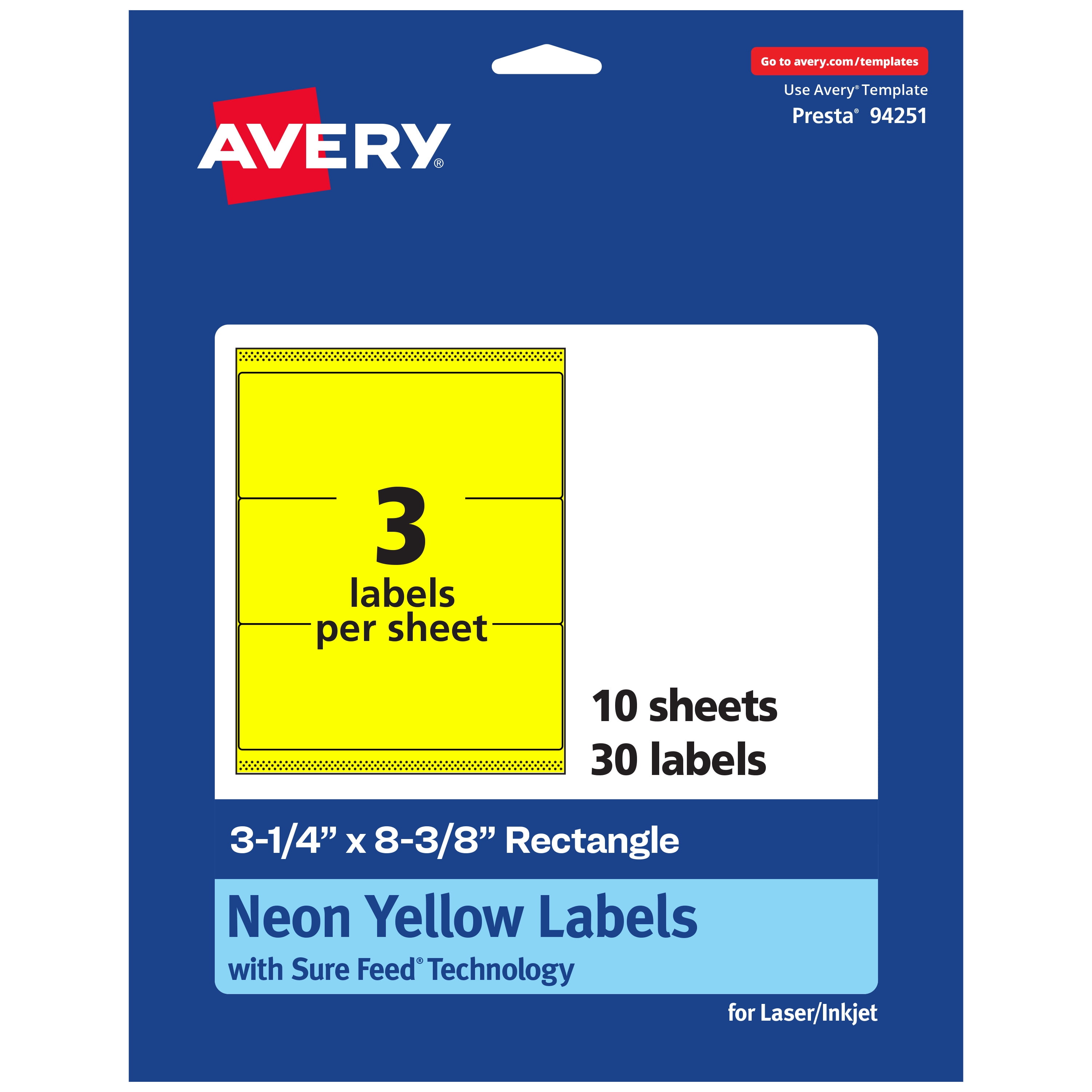 Avery Printable Rectangle Labels, Neon Yellow, 3-1/4" x 8-3/8", 30ct ...