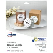 Avery Printable Round Labels, 2.5", Glossy White, 90 Labels (22830)
