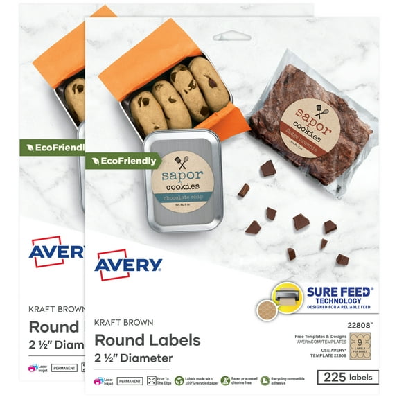 Avery Kraft Brown Round Labels, 2.5" Diameter, 2-Pack, 450ct (5639)