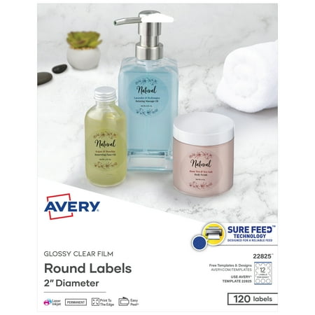 Avery Printable Round Labels, 2", Glossy Clear, 120 Labels (22825)