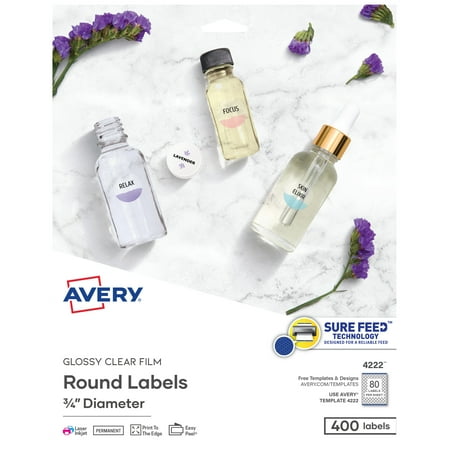 Avery Printable Round Labels, 3/4", Glossy Clear, 400 Labels (4222)