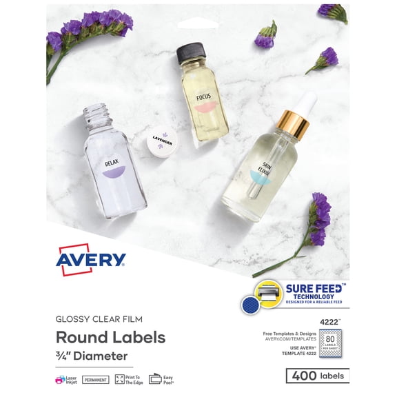 Avery Printable Round Labels, 3/4", Glossy Clear, 400 Labels (4222)