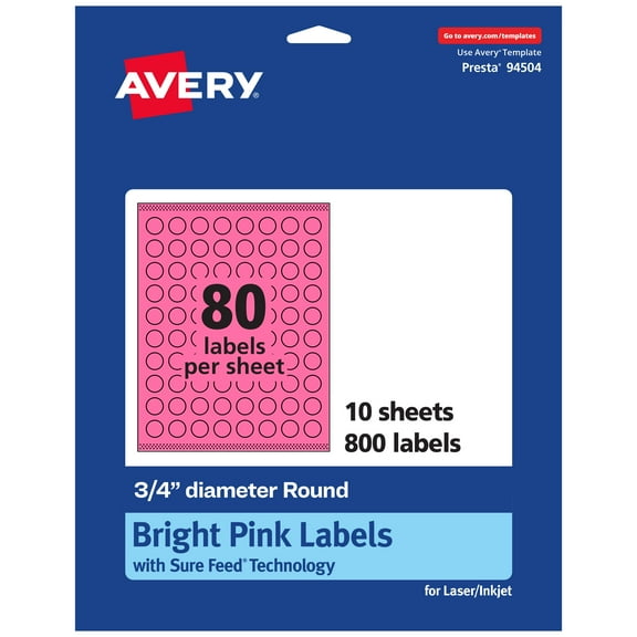 Avery Printable Round Labels, Bright Pink, 0.75" Diameter, 800ct