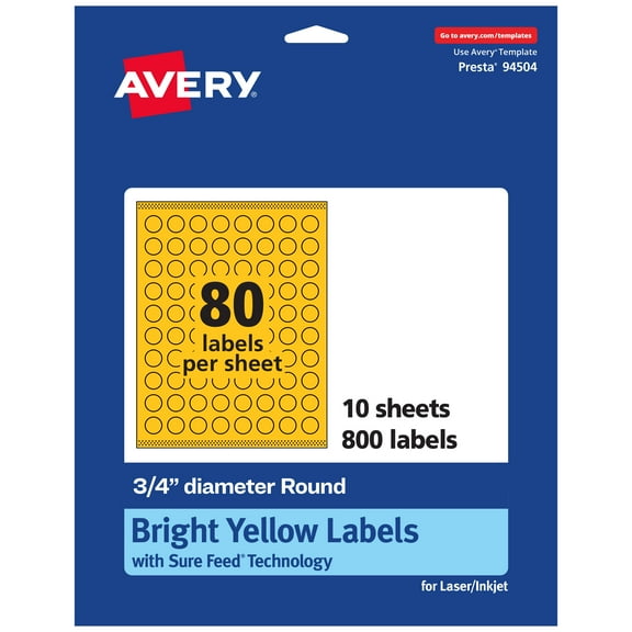Avery Printable Round Labels, Bright Yellow, 0.75" Diameter, 800ct