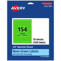 Avery Printable Round Labels, Neon Green, 0.5" Diameter, 1,540ct