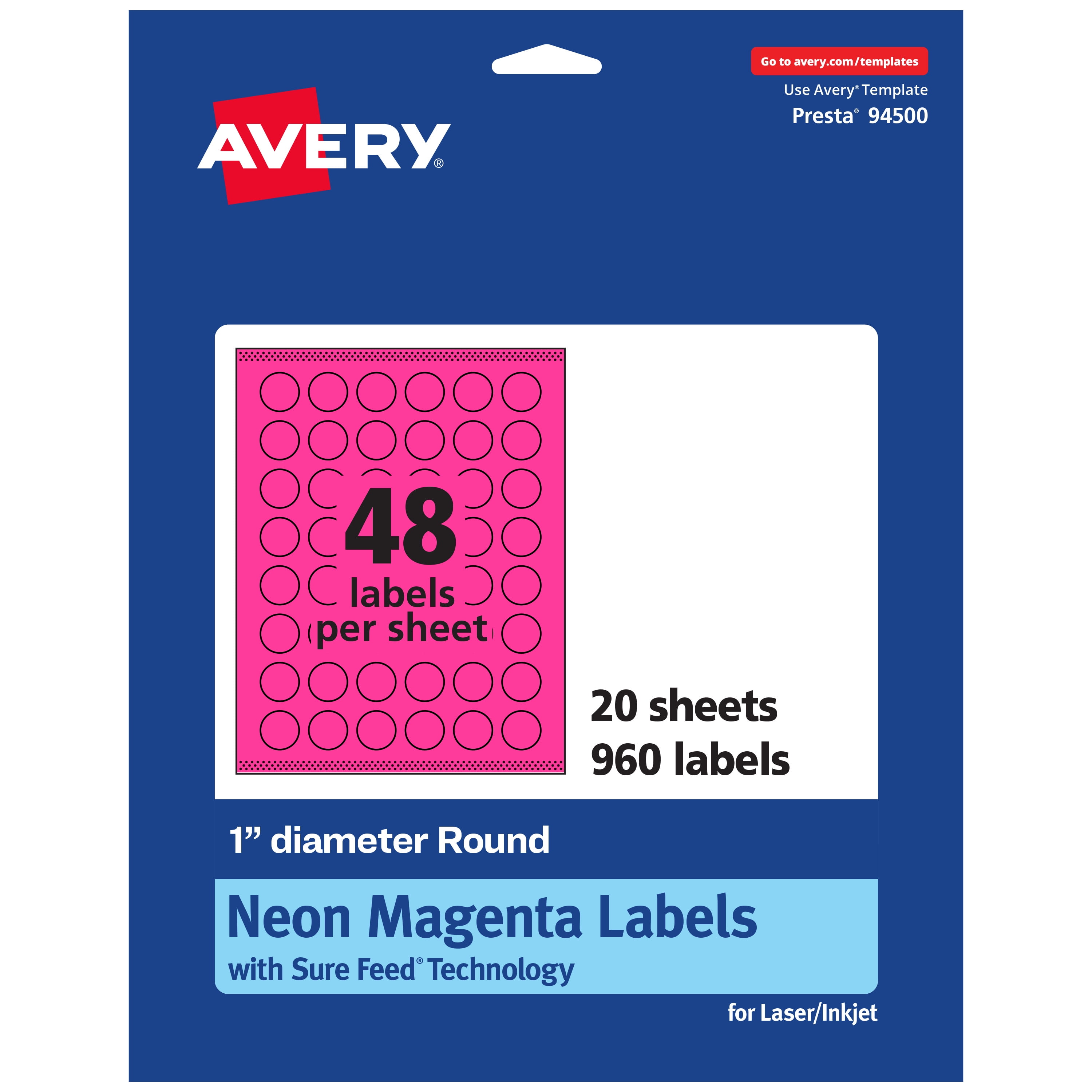 Avery Printable Round Labels, Neon Magenta, 1" Diameter, 960ct