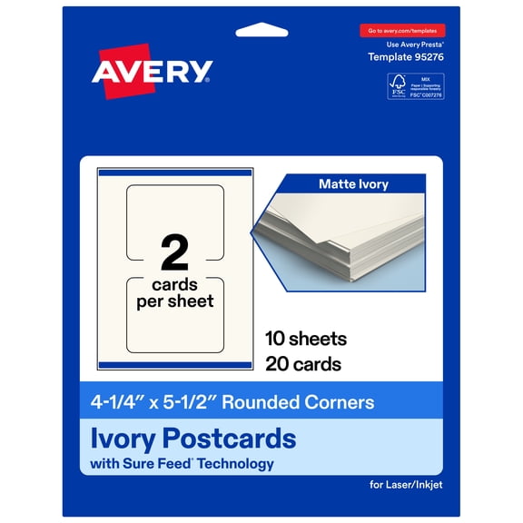 Avery Printable Rounded Corner Postcards, 4.25" x 5.5", Ivory, 20ct
