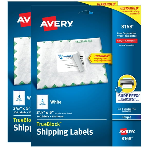Avery Printable Shipping Labels, 3.5" x 5", White, 2 Pack (5640)